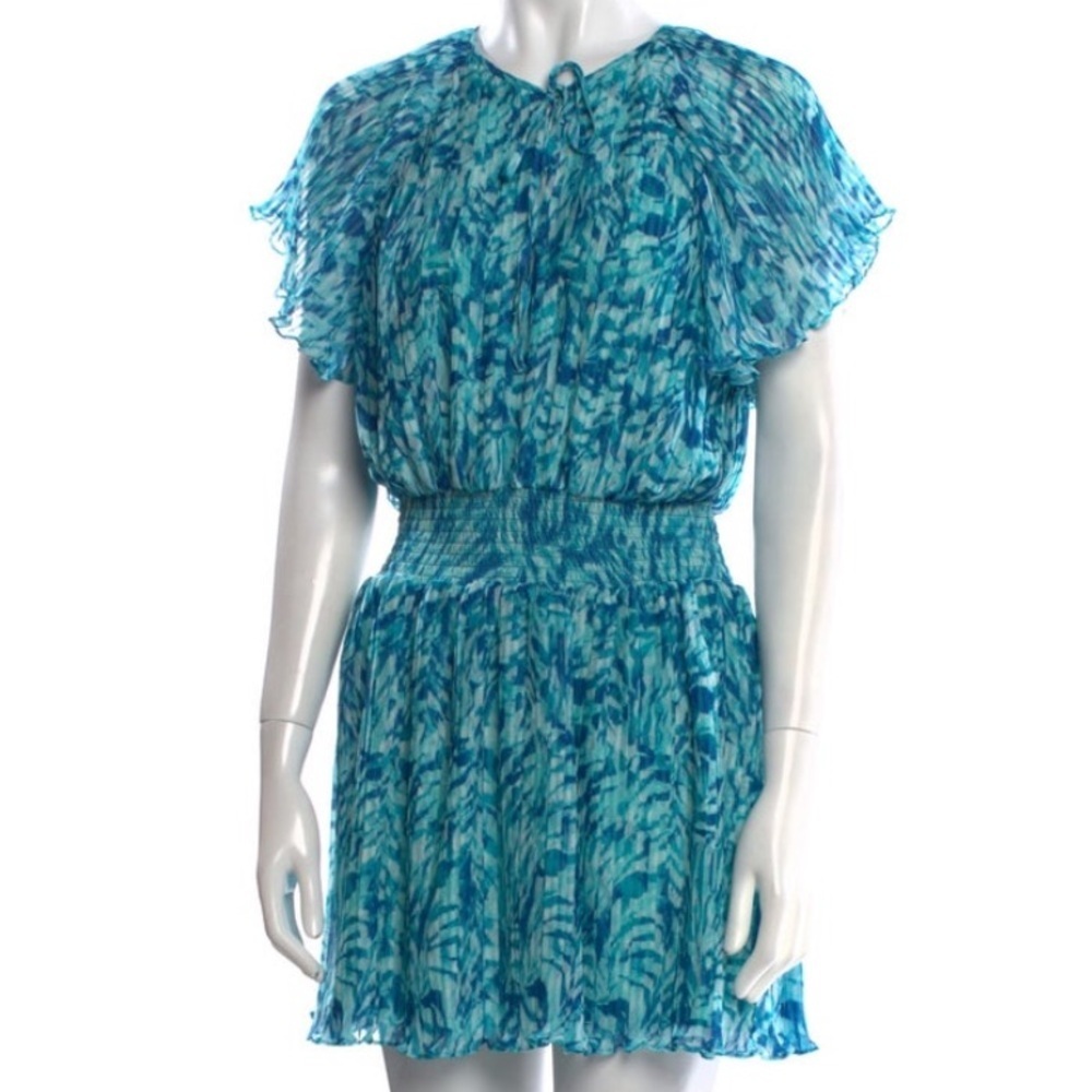 NWT RAMY BROOK Beach Blue Ruffle Short Sleeve Elastic Waist Dress Size Large - Picture 3 of 5